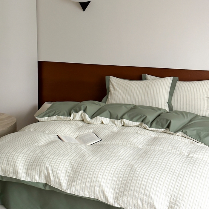 91家纺网 家纺一手货源 找家纺 旷野2025新款全棉纯棉A类婴幼儿级双层纱皱皱纱四件套 理想三旬-绿