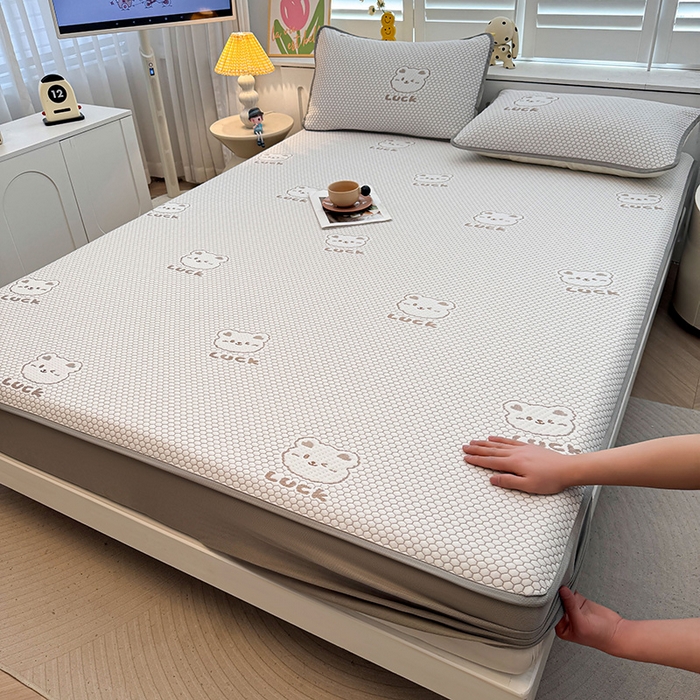 91家纺网 家纺一手货源 找家纺 喜居 2025新款A类凉豆豆提花床笠凉感豆豆床笠 luck小冰熊-咖