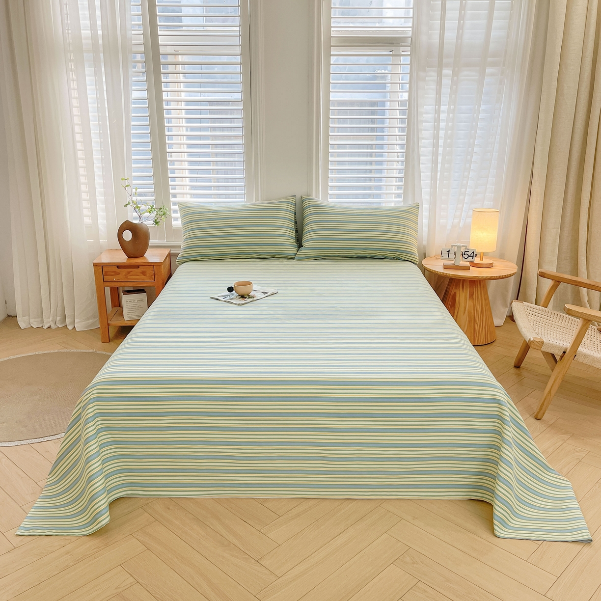 91家纺网 家纺一手货源 找家纺 美梦里 2025新款无印老粗布床单凉席席子 流年绿