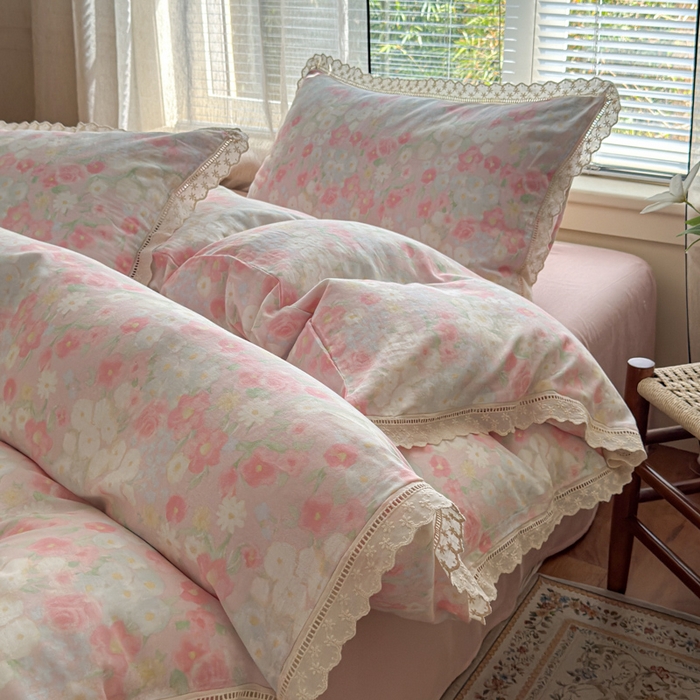 91家纺网 家纺一手货源 找家纺 （总）曼之夏 2025新款A类全棉双层纱花边四件套