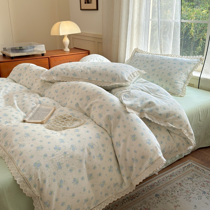 91家纺网 家纺一手货源 找家纺 曼之夏 2025新款A类全棉双层纱花边四件套 观夏