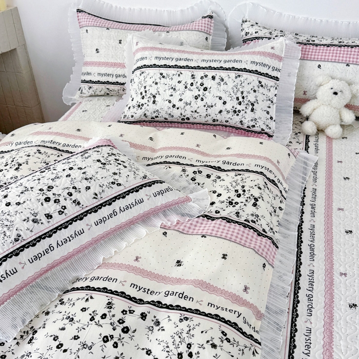 91家纺网 家纺一手货源 找家纺 添越 2024小清新韩版蕾丝花边纯棉夹棉床盖三件套全棉漫时光