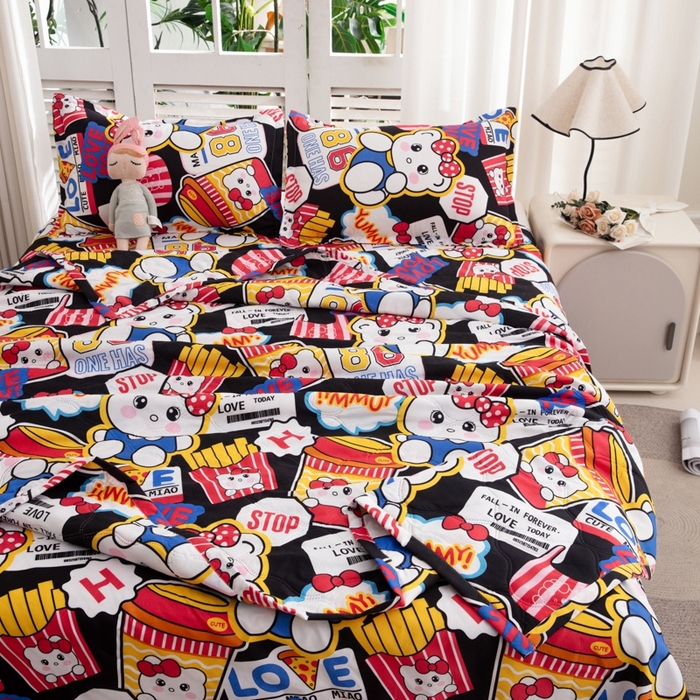 91家纺网 家纺一手货源 找家纺 乐居坊2025新款亲肤舒适印花芦荟棉夏凉被四件套 潮流凯蒂