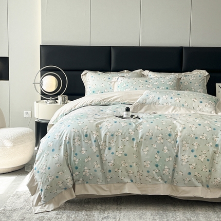 KA家纺 2025新款A类轻奢大拼角亲肤棉数码印花云朵棉四件套 白茶玫瑰