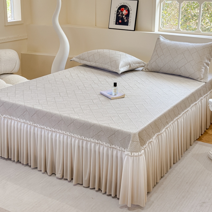 91家纺网 家纺一手货源 找家纺 棉生活家纺 2025新款高端款冰离子超软按摩凉席 方格-香槟-床笠款