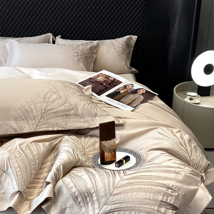 91家纺网 家纺一手货源 找家纺 优悦 2025新款冰丝简奢绣花四件套 流光岁月-香槟