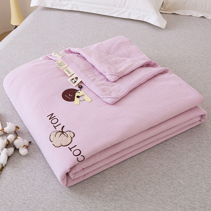 91家纺网 家纺一手货源 找家纺 2025新款A类全棉双层皱皱纱立体烫画纯色款大豆夏凉被空调被 绉绉-浅紫