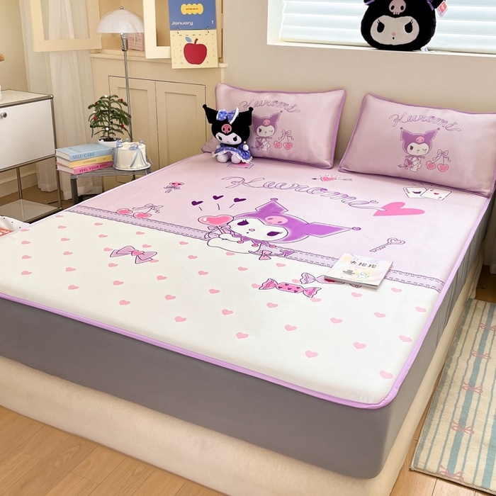 91家纺网 家纺一手货源 找家纺  博雅新款三丽欧A类大版数码印花1200D冰丝凉席-床笠款 气球库洛米