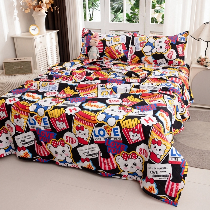 91家纺网 家纺一手货源 找家纺 乐居坊2025新款亲肤舒适印花芦荟棉夏凉被四件套 潮流凯蒂