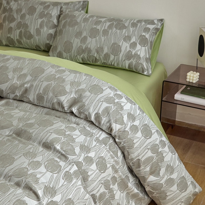 91家纺网 家纺一手货源 找家纺 琪格格纺织  2025新款色织天丝棉提花四件套 风之语-绿