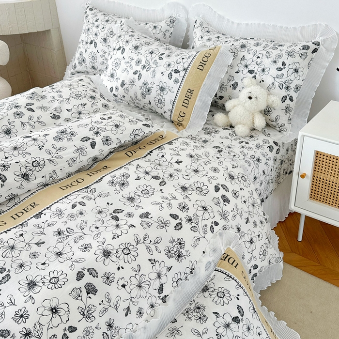 91家纺网 家纺一手货源 找家纺 添越 2024小清新韩版蕾丝花边纯棉夹棉床盖三件套全棉洛莉