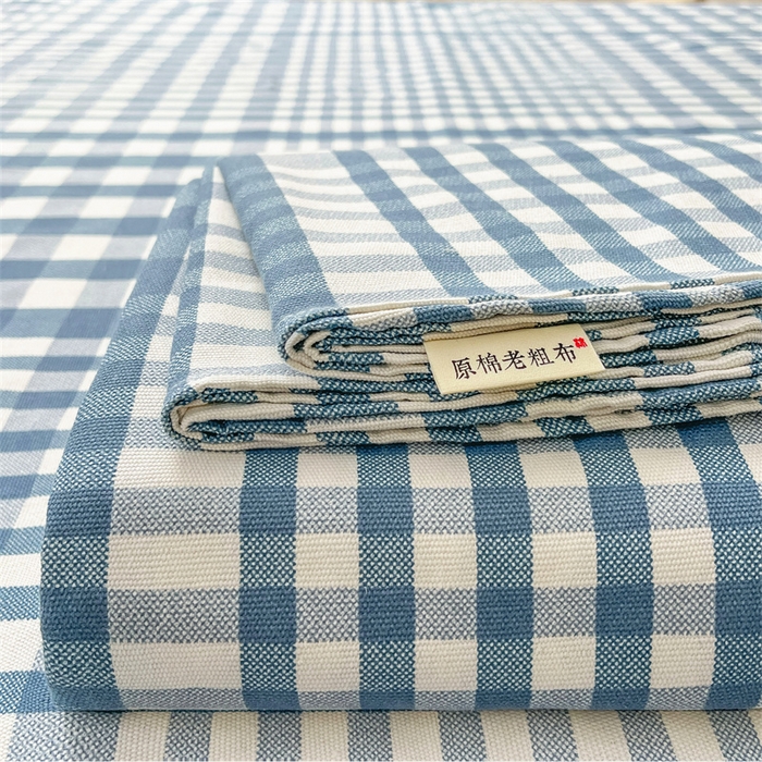 91家纺网 家纺一手货源 找家纺 美梦里 2025新款无印老粗布床单凉席席子 蓝小格