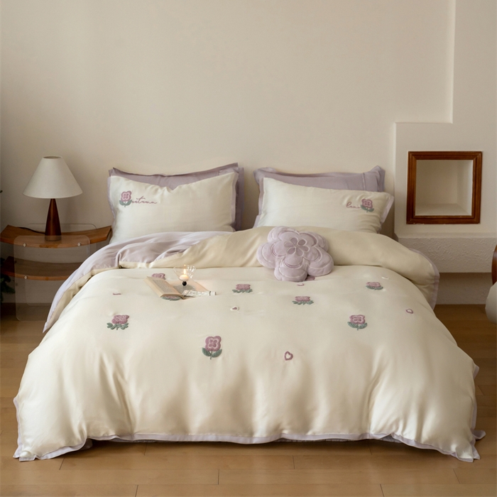 91家纺网 家纺一手货源 找家纺 FORTWO家纺原创设计（FOR TWO家纺） 2025新款60支兰精天丝毛巾绣四件套-断角款 心动