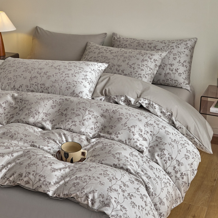 91家纺网 家纺一手货源 找家纺 琪格格纺织  2025新款色织天丝棉提花四件套 春絮-灰