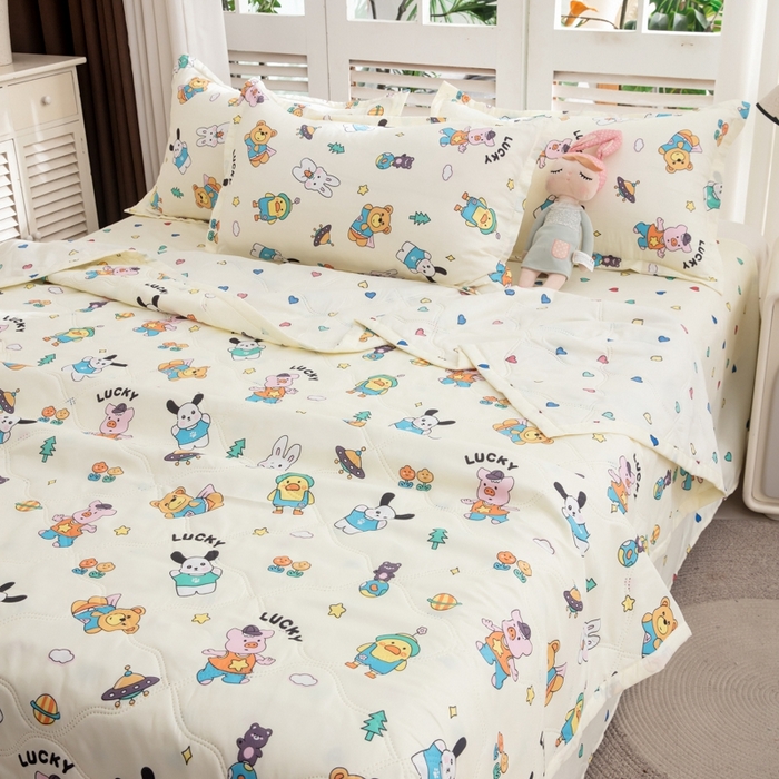 91家纺网 家纺一手货源 找家纺 乐居坊2025新款亲肤舒适印花芦荟棉夏凉被四件套 动物狂欢