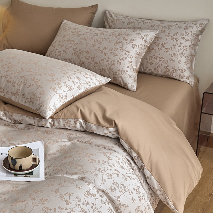 91家纺网 家纺一手货源 找家纺 琪格格纺织  2025新款色织天丝棉提花四件套 春絮-咖