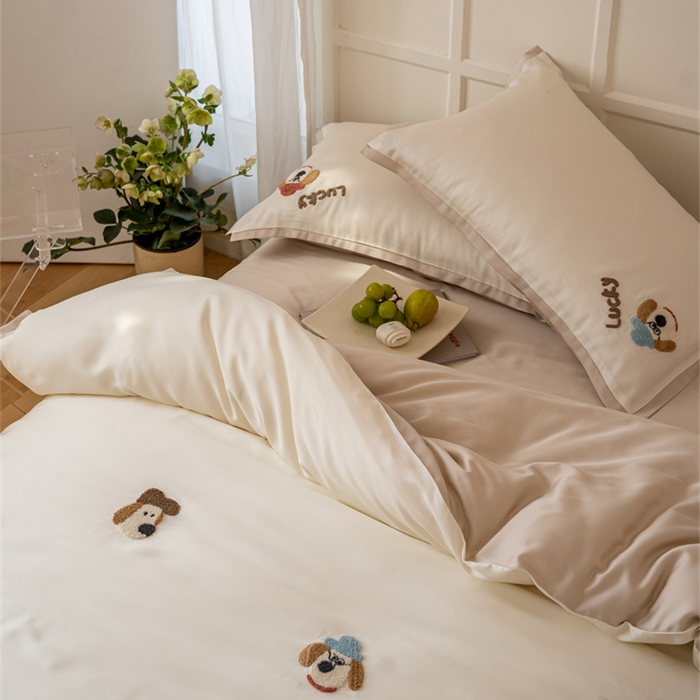 91家纺网 家纺一手货源 找家纺 FORTWO家纺原创设计（FOR TWO家纺） 2025新款60支兰精天丝毛巾绣四件套-断角款 狗先生