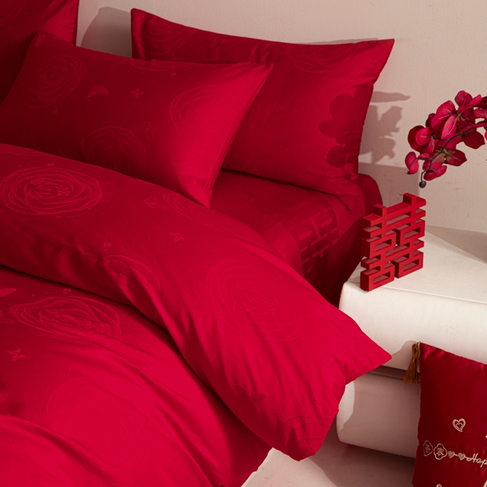 91家纺网 家纺一手货源 找家纺 （总）琪格格纺织 2025新款纯棉婚庆四件套结婚用品提花简约婚庆