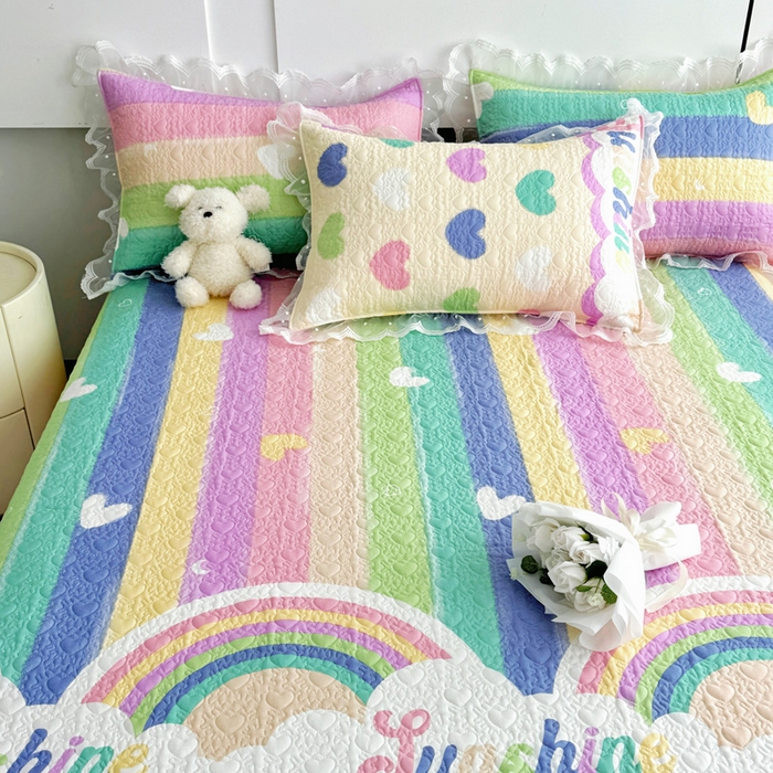 91家纺网 家纺一手货源 找家纺 添越 2024新款雪纺蕾丝款纯棉床盖四件套小彩虹