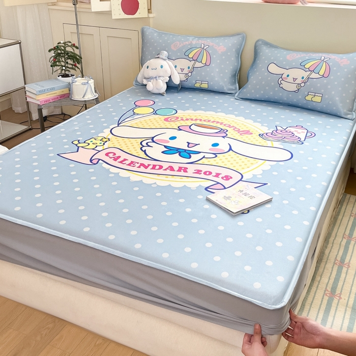 91家纺网 家纺一手货源 找家纺  博雅新款三丽欧A类大版数码印花1200D冰丝凉席-床笠款 欢乐玉桂狗