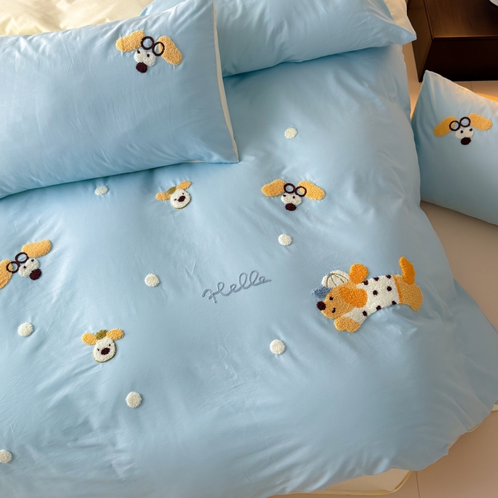 91家纺网 家纺一手货源 找家纺 （总）锦觅家纺 2025新款卡通小清新毛巾绣全棉纯棉四件套（大版定位花型）