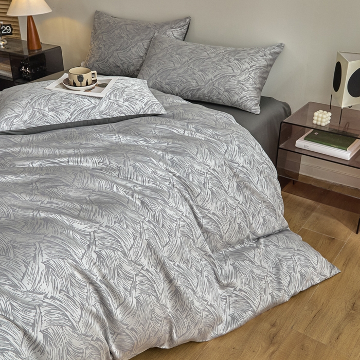 91家纺网 家纺一手货源 找家纺 琪格格纺织  2025新款色织天丝棉提花四件套 幻境-灰