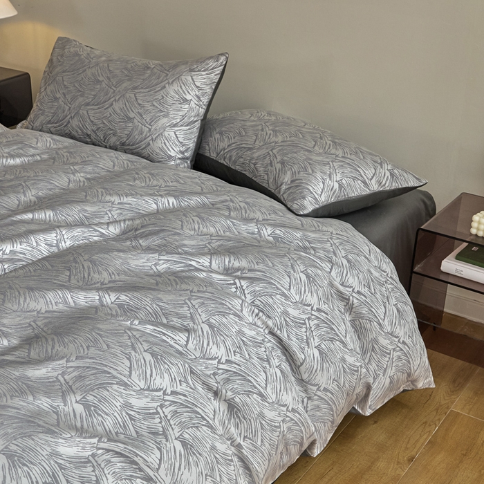 91家纺网 家纺一手货源 找家纺 琪格格纺织  2025新款色织天丝棉提花四件套 幻境-灰