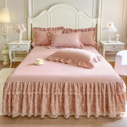 91家纺网 家纺一手货源 找家纺 乐朵家居 2025新款 25-2 蝶影 蕾丝床裙 -豆沙