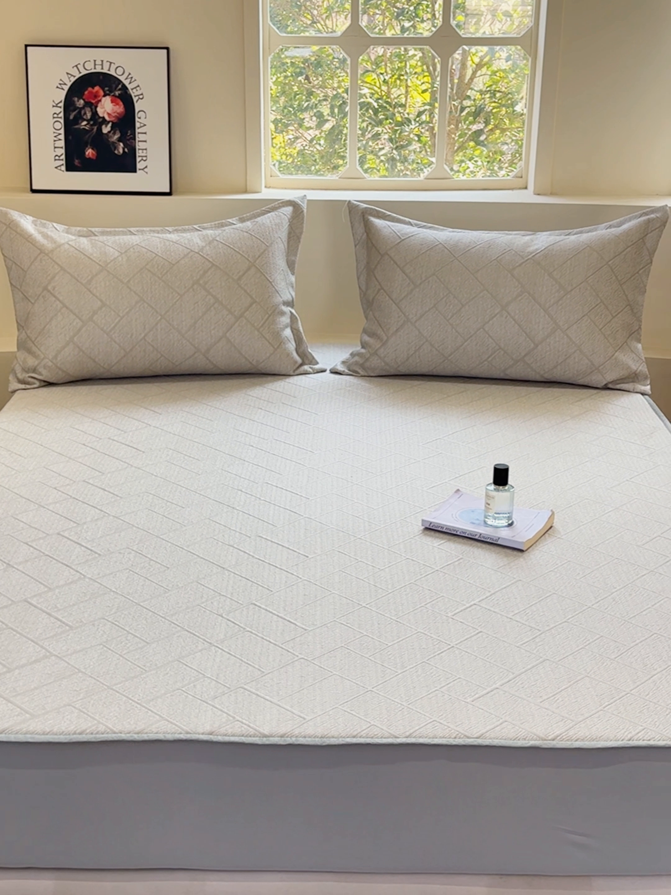 91家纺网 家纺一手货源 找家纺 棉生活家纺 2025新款高端款冰离子超软按摩凉席 方格-香槟-床笠款