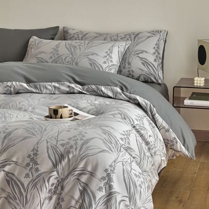 琪格格纺织  2025新款色织天丝棉提花四件套 风铃草-灰