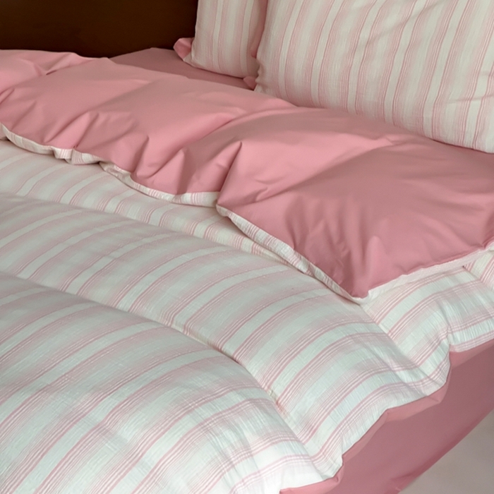 91家纺网 家纺一手货源 找家纺 旷野2025新款全棉纯棉A类婴幼儿级双层纱皱皱纱四件套 理想三旬-粉