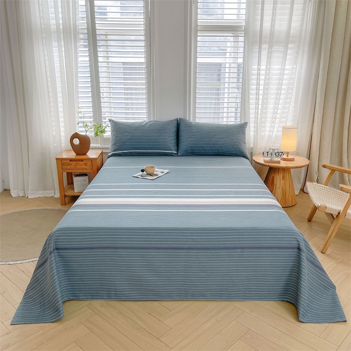 91家纺网 家纺一手货源 找家纺 美梦里 2025新款无印老粗布床单凉席席子 豆蔻蓝