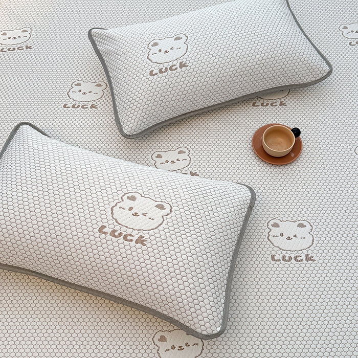 91家纺网 家纺一手货源 找家纺 喜居 2025新款A类凉豆豆提花床笠凉感豆豆床笠 luck小冰熊-咖