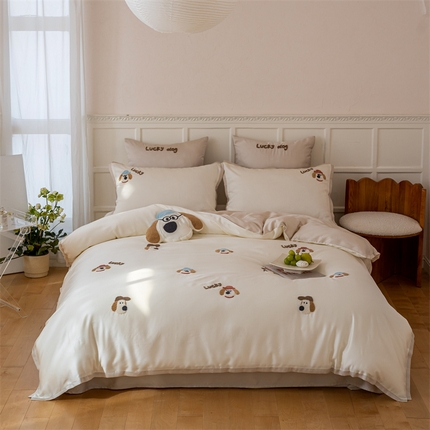 FORTWO家纺原创设计（FOR TWO家纺） 2025新款60支兰精天丝毛巾绣四件套-断角款 狗先生