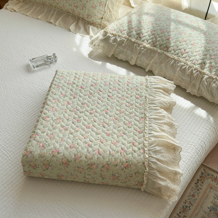 91家纺网 家纺一手货源 找家纺 淑女公社家纺  2025春夏新款法式纯棉双层纱夏被床盖四件套 春天里