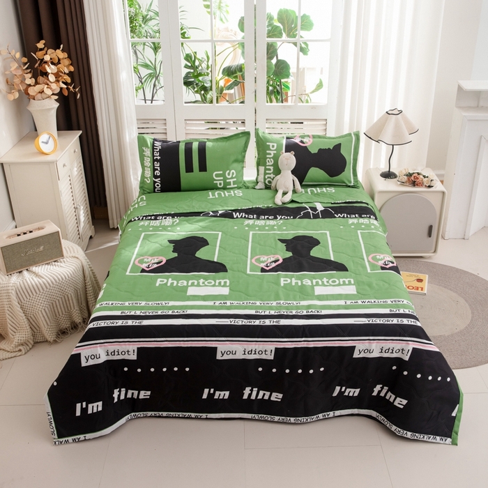 91家纺网 家纺一手货源 找家纺 乐居坊2025新款亲肤舒适印花芦荟棉夏凉被四件套 禁止蕉绿