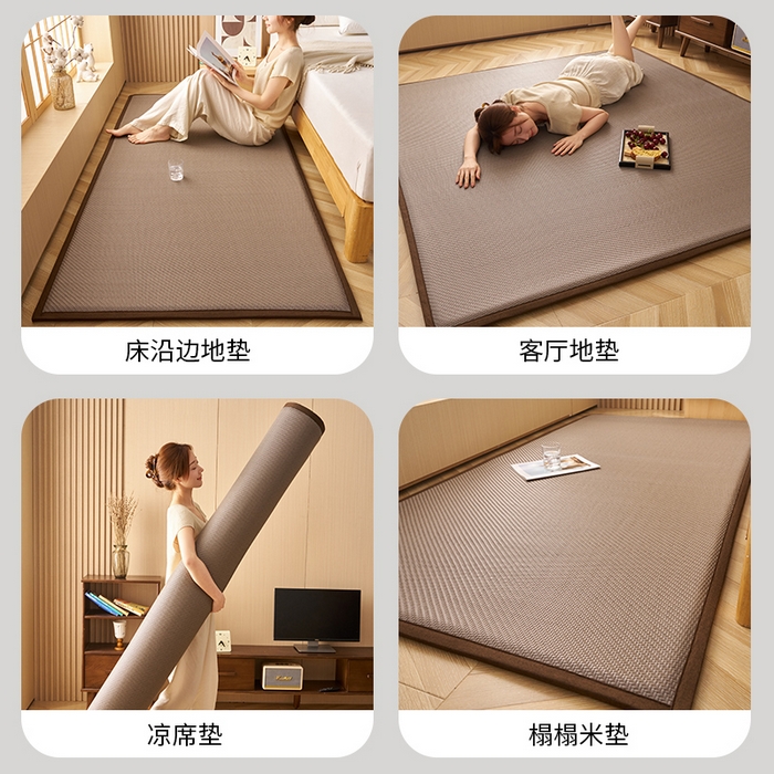 91家纺网 家纺一手货源 找家纺 锦丝钰床垫  2025新款高端Pe冷感藤席地铺垫 Pe灰咖