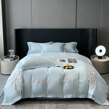 优悦 2025新款冰丝简奢绣花四件套 雅韵佳人-蓝