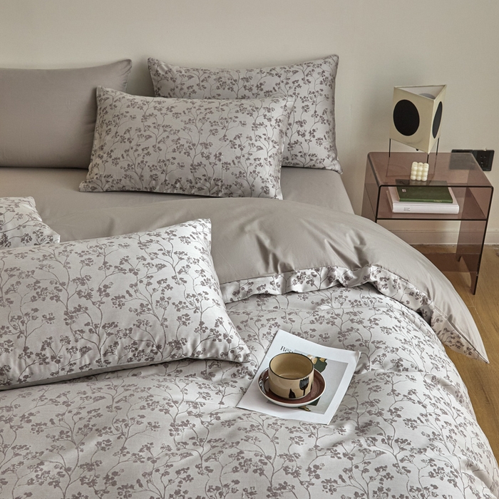 91家纺网 家纺一手货源 找家纺 琪格格纺织  2025新款色织天丝棉提花四件套 春絮-灰