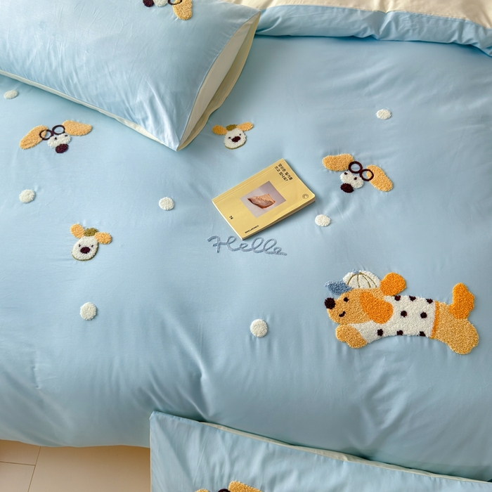 91家纺网 家纺一手货源 找家纺 （总）锦觅家纺 2025新款卡通小清新毛巾绣全棉纯棉四件套（大版定位花型）