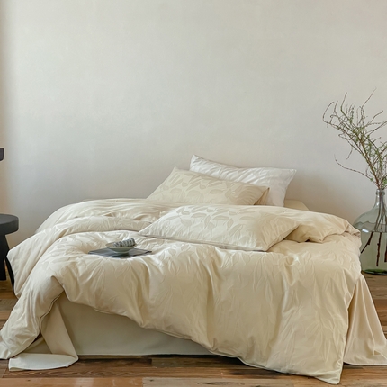 例外Home 2025新款立体提花羽叶系列四件套 羽叶-杏仁黄