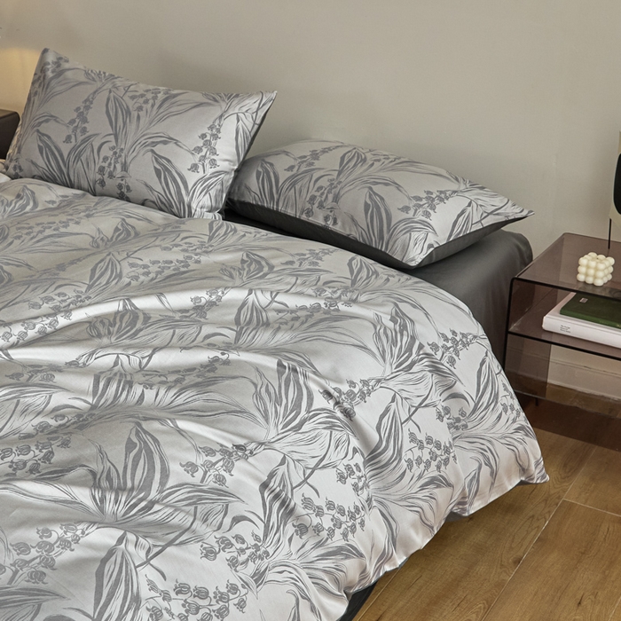 91家纺网 家纺一手货源 找家纺 琪格格纺织  2025新款色织天丝棉提花四件套 风铃草-灰