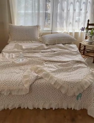 91家纺网 家纺一手货源 找家纺 淑女公社家纺  2025春夏新款法式纯棉双层纱夏被床盖四件套 小香郁