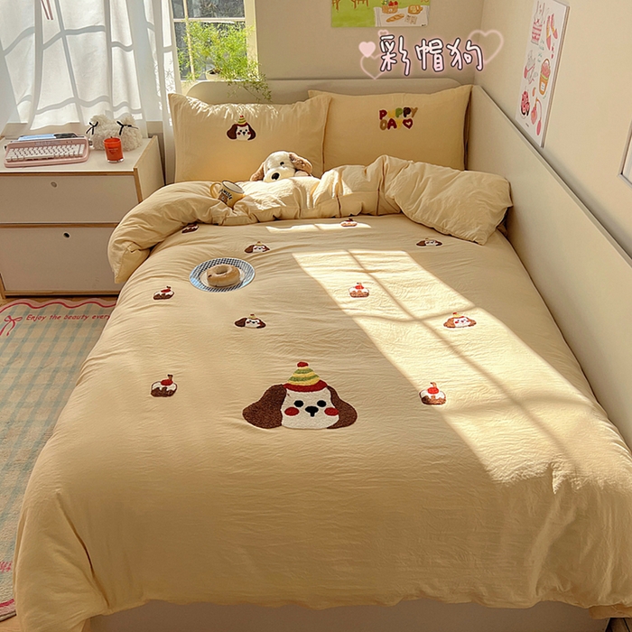 91家纺网 家纺一手货源 找家纺 （总）顾里家纺 2025新款ins韩系童趣毛巾绣云朵棉四件套