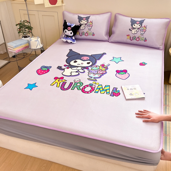 91家纺网 家纺一手货源 找家纺  博雅新款三丽欧A类大版数码印花1200D冰丝凉席-床笠款 开心库洛米