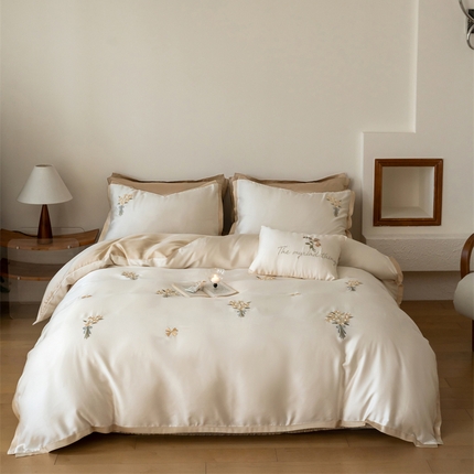 91家纺网 家纺一手货源 找家纺 FORTWO家纺原创设计（FOR TWO家纺） 2025新款60支兰精天丝毛巾绣四件套-断角款 小确幸