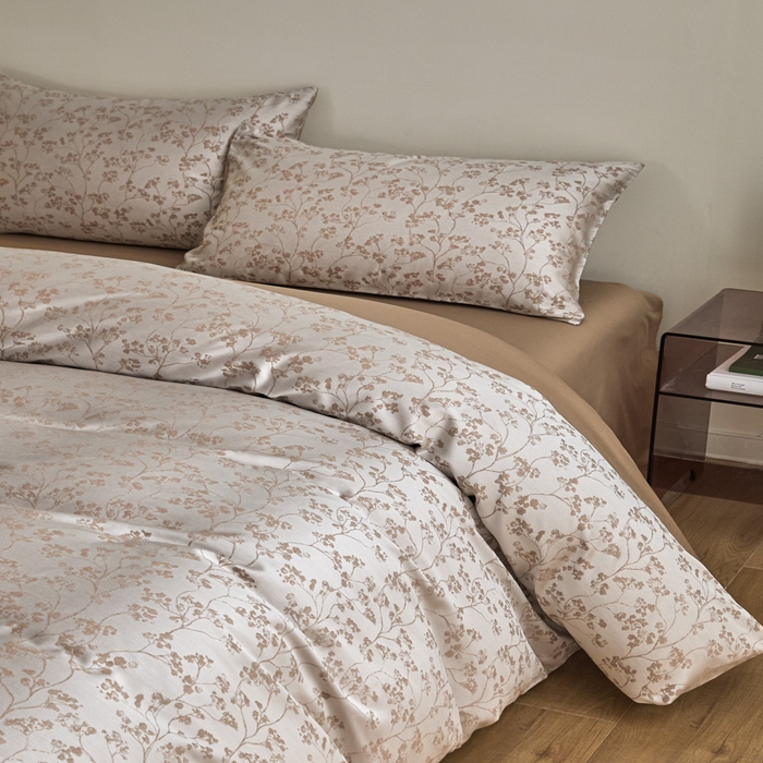 91家纺网 家纺一手货源 找家纺 琪格格纺织  2025新款色织天丝棉提花四件套 春絮-咖