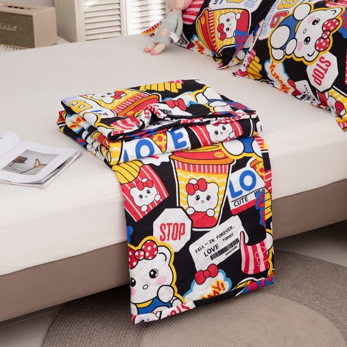 91家纺网 家纺一手货源 找家纺 乐居坊2025新款亲肤舒适印花芦荟棉夏凉被四件套 潮流凯蒂