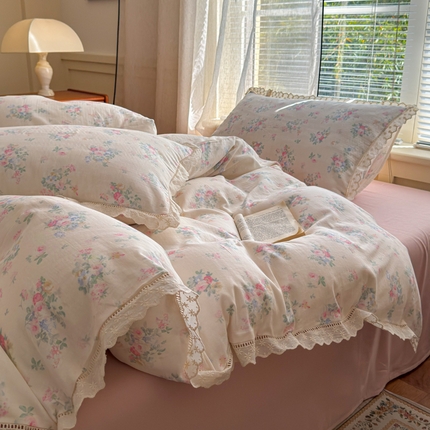 91家纺网 家纺一手货源 找家纺 （总）曼之夏 2025新款A类全棉双层纱花边四件套