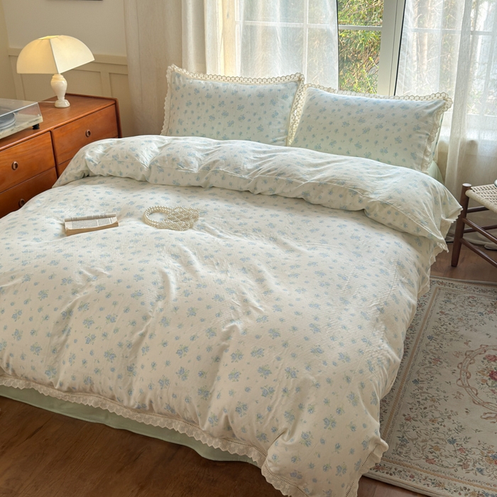 91家纺网 家纺一手货源 找家纺 曼之夏 2025新款A类全棉双层纱花边四件套 观夏